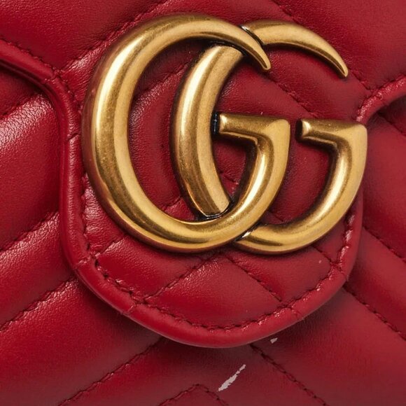 Gucci Red Quilted Leather GG Marmont 2.0 Chain Wallet Clutch Bag - Picture 5 of 12